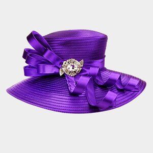 Elegant Dressy Hat Ribbon Rhinestone Accent Derby Church Brunch Tea